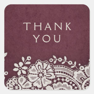 Burgundy elegant vintage lace rustic wedding favou square sticker