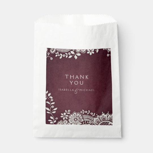 Burgundy elegant vintage lace rustic wedding favour bags