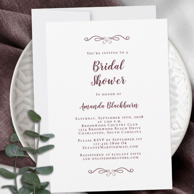 Burgundy Elegant Weddings Bridal Shower Modern Invitation (Creator Uploaded)