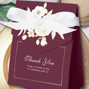Burgundy Elegant White Gold Floral Script Wedding Favour Box