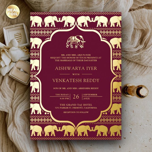 Burgundy Elephant Indian Photo Wedding Gold (Creator Uploaded)