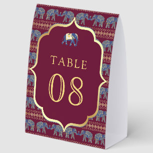 Burgundy Elephant Indian Wedding Table Number