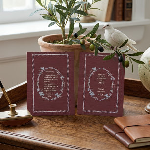 Burgundy Embroidered-look Linen Silver Apology Card