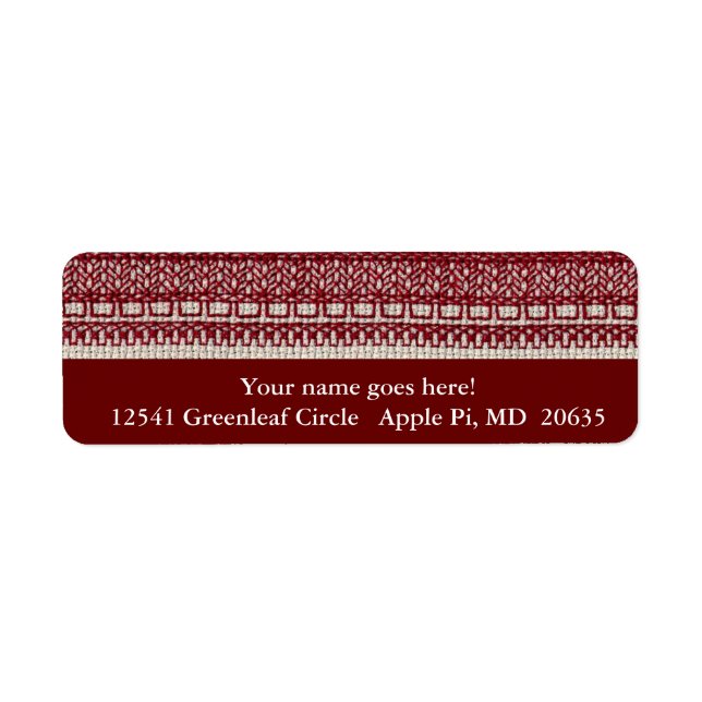 Burgundy embroidery address label (Front)