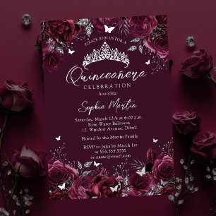 Burgundy Enchanting Floral Butterfly Quinceanera