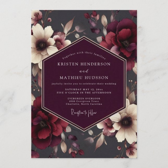Burgundy Enigmatic Moody Wedding Invitation (Front)