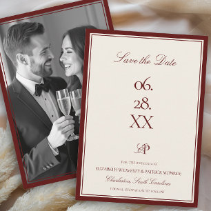 Burgundy Estate Formal Modern Photo Type Wedding Save The Date