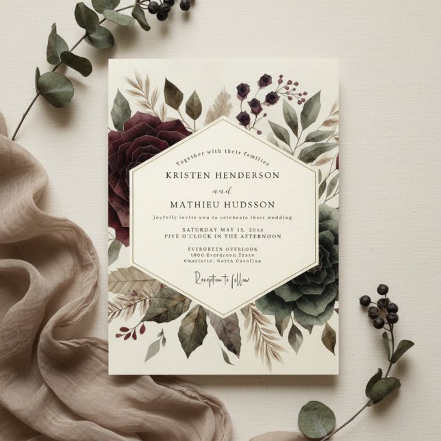 Burgundy Ethereal Bloom Wedding Invitation (Creator Uploaded)