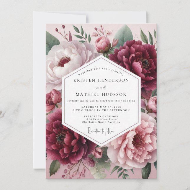 Burgundy Ethereal Blossom Wedding Invitation (Front)