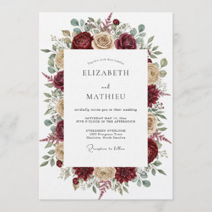 Burgundy Ethereal Floral Wedding Invitation