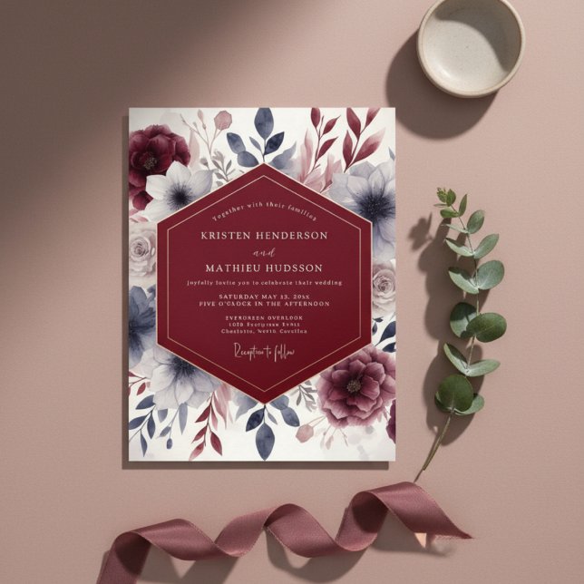 Burgundy Ethereal Flourish Wedding Invitation (Creator Uploaded)