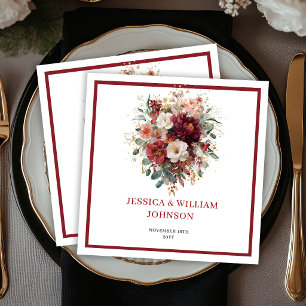 Burgundy Eucalyptus Boho Autumn Floral Wedding Napkin
