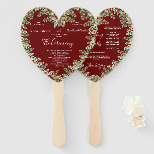 Burgundy Eucalyptus  Fall Autumn heart Shaped Hand Fan