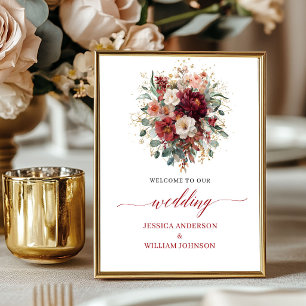 Burgundy Eucalyptus Fall Floral Tabletop Wedding Poster
