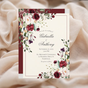 Burgundy Eucalyptus Floral Wedding Invitation