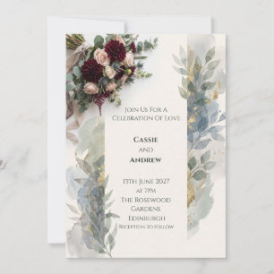 Burgundy Eucalyptus Floral Wedding Invitation