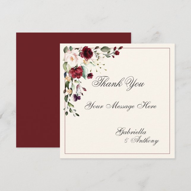 Burgundy Eucalyptus Floral Wedding Thank You Card (Front/Back)