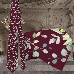 Burgundy Eucalyptus Greenery Wedding Neck Tie