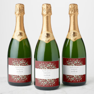 Burgundy Eucalyptus Together Forever Wedding Sparkling Wine Label