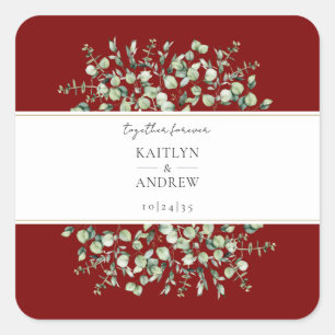 Burgundy Eucalyptus Together Forever Wedding  Square Sticker