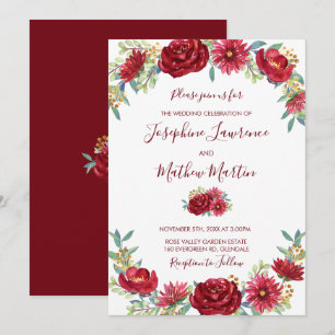 Burgundy Eucalyptus Watercolor Floral Fall Wedding Invitation