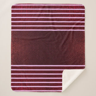 Burgundy Exotic Faux Snake Leather Linear Stripe Sherpa Blanket