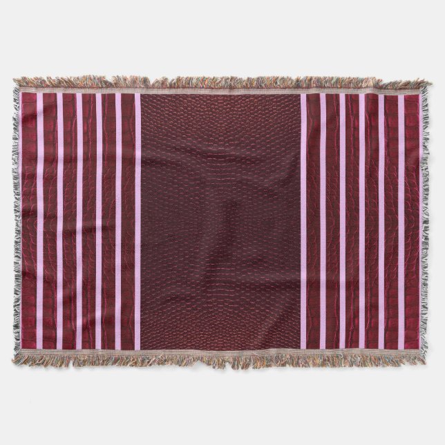 Burgundy Exotic Faux Snake Leather Linear Stripe Throw Blanket (Front)