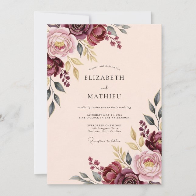 Burgundy Exquisite Fall Wedding Invitation (Front)