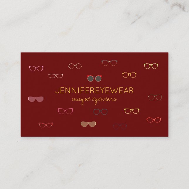 Burgundy Eyewear Specialist SunGlasses Opticians Business Card (Front)