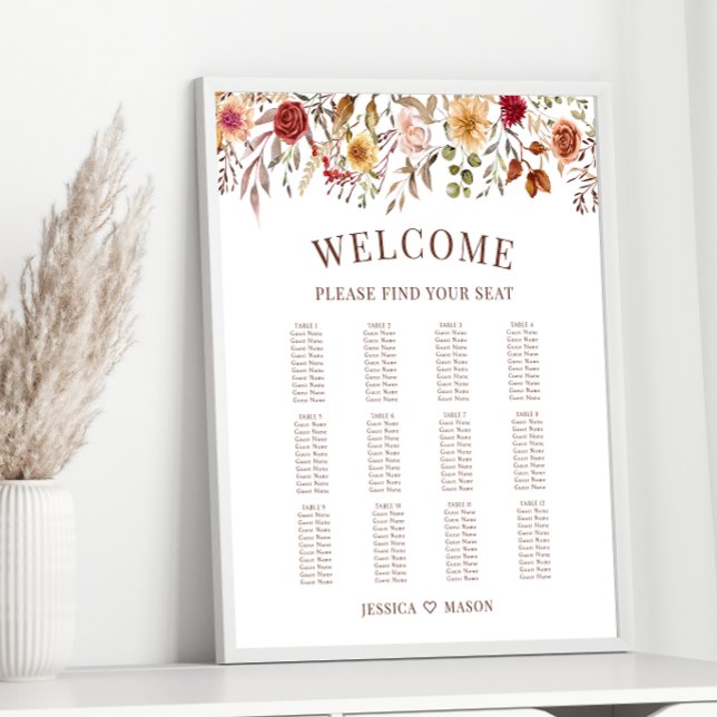 Burgundy Fall Autumn Floral Wedding Seating Chart (Creator Uploaded)