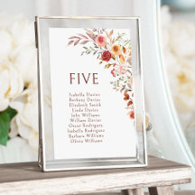 Burgundy Fall Autumn Floral Wedding Table Numbers