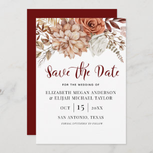 Burgundy Fall Boho Floral Save the Date Invitation