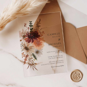 Burgundy Fall Floral Acrylic Wedding Invitation