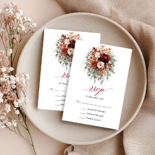 Burgundy Fall Floral Boho Eucalyptus RSVP Card