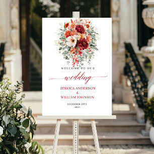 Burgundy Fall Floral Boho Eucalyptus Wedding Sign
