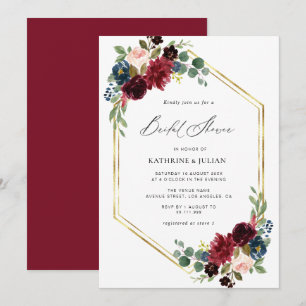 burgundy fall floral bridal shower invitation