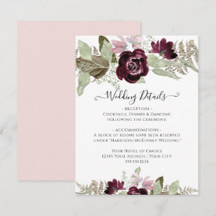 Burgundy Fall Floral Elegant Blush Wedding Details Invitation
