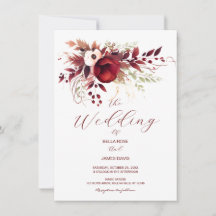 Burgundy Fall Floral Foliage Wedding Invitation