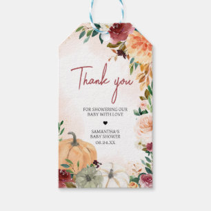 Burgundy Fall Floral Pumpkin Baby Shower Favour Ta Gift Tags