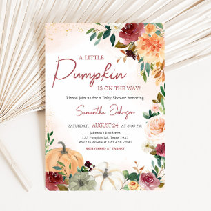 Burgundy Fall Floral Pumpkin Baby Shower Invitation