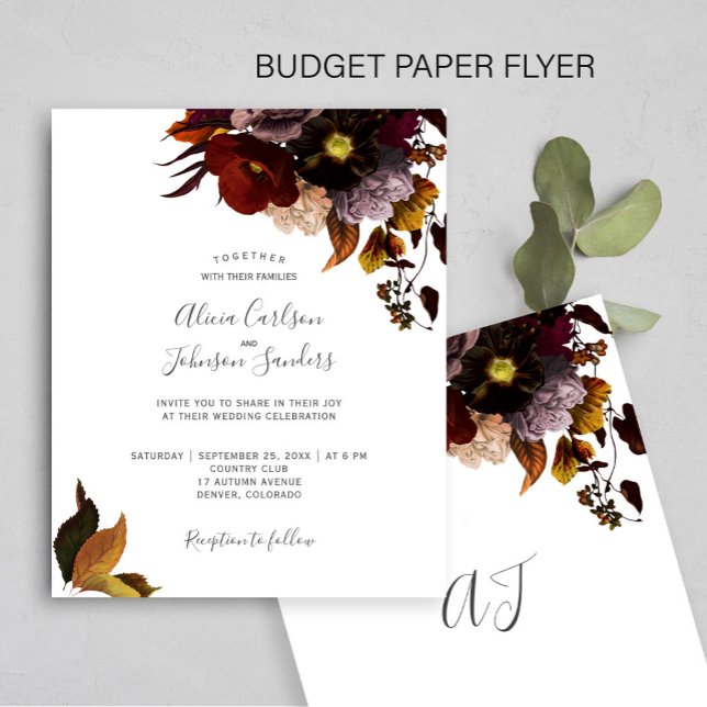 Burgundy fall floral rustic BUDGET wedding invite Flyer (Creator Uploaded)