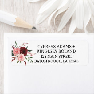 Burgundy Fall Floral Wedding Address Label