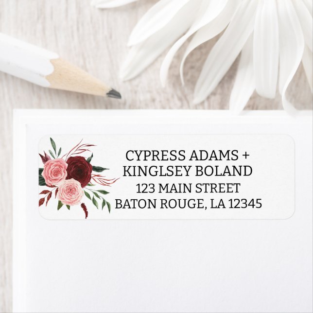 Burgundy Fall Floral Wedding Address Label (Insitu)