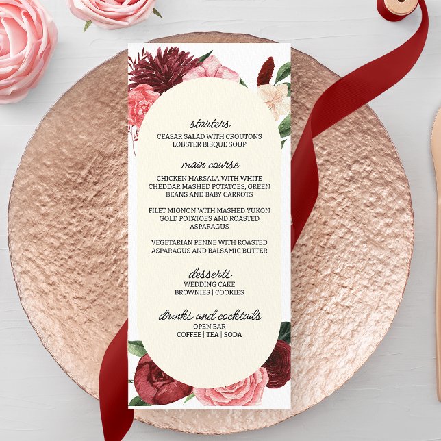 Burgundy Fall Floral Wedding Menu (Creator Uploaded)
