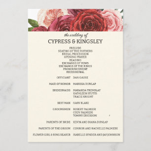 Burgundy Fall Floral Wedding Program Programme