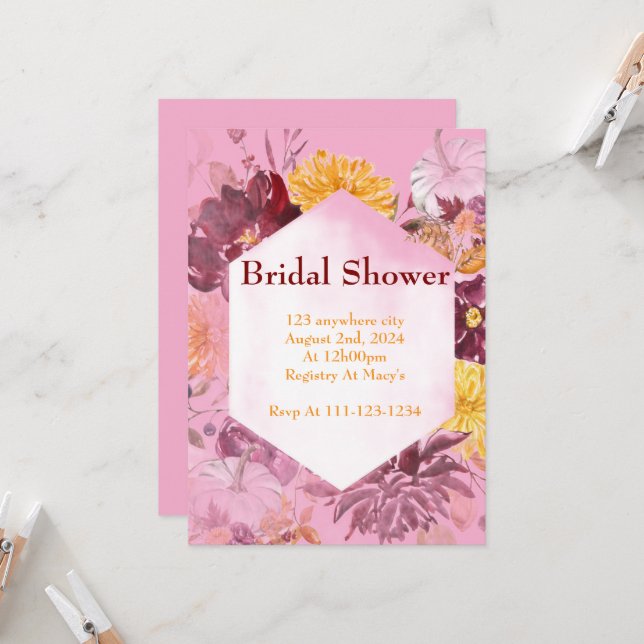 BURGUNDY FALL FOLIAGE BRIDAL SHOWER INVITATION (Front/Back In Situ)