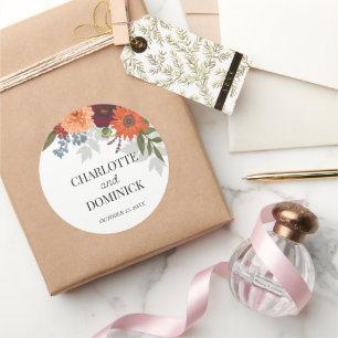  Burgundy Fall Garden Floral Wedding       Classic Round Sticker