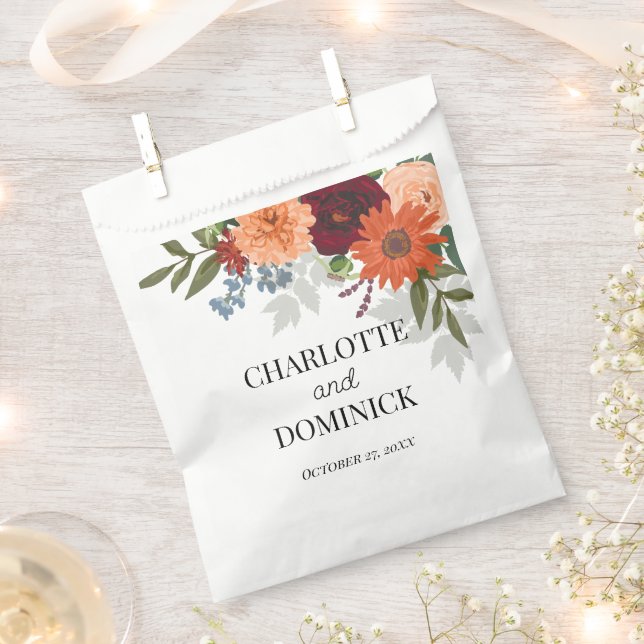  Burgundy Fall Garden Floral Wedding  Favour Bags (Clipped)