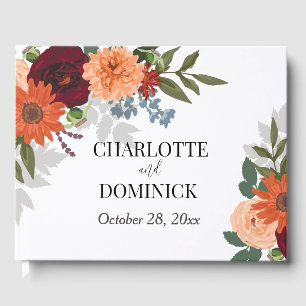 Burgundy Fall Garden Floral Wedding Guest Book