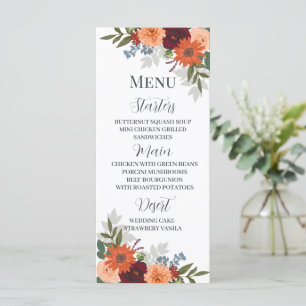 Burgundy Fall Garden Floral Wedding  Menu